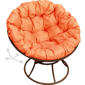 фото Кресло планета про папасан пружинка без ротанга коричневое, оранжевая подушка