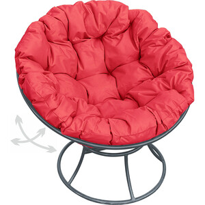 фото Кресло планета про папасан пружинка без ротанга серое, красная подушка