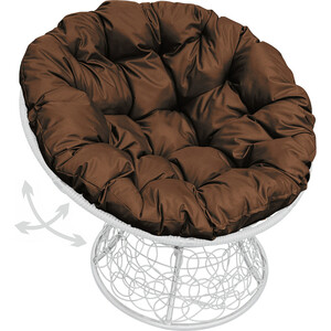 Кресло Планета про Папасан пружинка с ротангом белое, коричневая подушка (12050105)