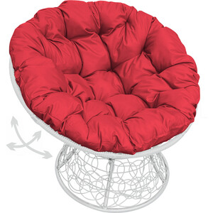 фото Кресло планета про папасан пружинка с ротангом белое, красная подушка