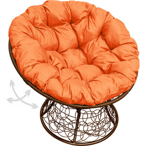 фото Кресло планета про папасан пружинка с ротангом коричневое, оранжевая подушка