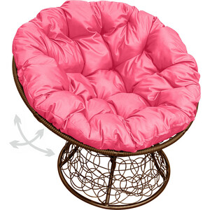 фото Кресло планета про папасан пружинка с ротангом коричневое, розовая подушка