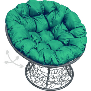 Кресло Планета про Папасан пружинка с ротангом серое, зелёная подушка (12050304)