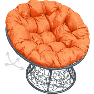 Кресло Планета про Папасан пружинка с ротангом серое, оранжевая подушка (12050307)