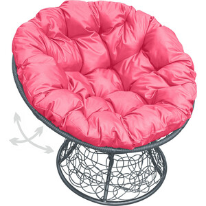 Кресло Планета про Папасан пружинка с ротангом серое, розовая подушка (12050308)