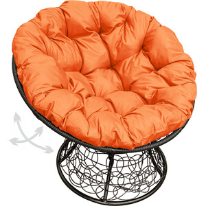 фото Кресло планета про папасан пружинка с ротангом черное, оранжевая подушка