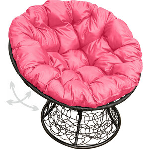 Кресло Планета про Папасан пружинка с ротангом черное, розовая подушка (12050408)