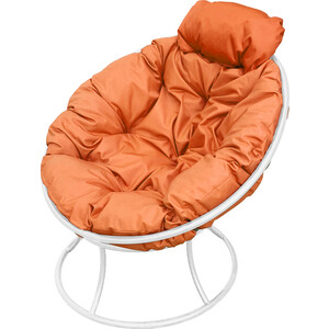 фото Кресло планета про папасан мини без ротанга белое, оранжевая подушка
