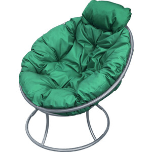 фото Кресло планета про папасан мини без ротанга серое, зелёная подушка