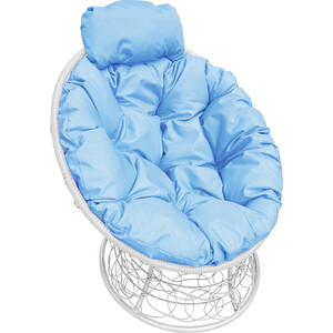 фото Кресло планета про папасан мини с ротангом белое, голубая подушка