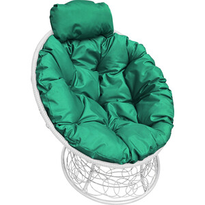 фото Кресло планета про папасан мини с ротангом белое, зелёная подушка