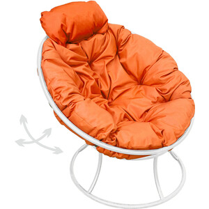 фото Кресло планета про папасан пружинка мини без ротанга белое, оранжевая подушка