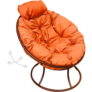 фото Кресло планета про папасан пружинка мини без ротанга коричневое, оранжевая подушка