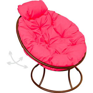 фото Кресло планета про папасан пружинка мини без ротанга коричневое, розовая подушка