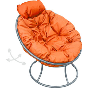 фото Кресло планета про папасан пружинка мини без ротанга серое, оранжевая подушка