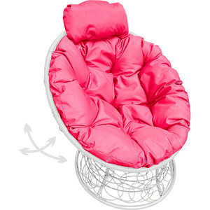 фото Кресло планета про папасан пружинка мини с ротангом белое, розовая подушка