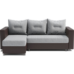 фото Угловой диван шарм-дизайн ария левый экокожа шоколад и серый шенилл