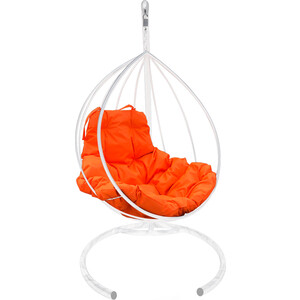 фото Подвесное кресло планета про капля без ротанга белое, оранжевая подушка (11010107)