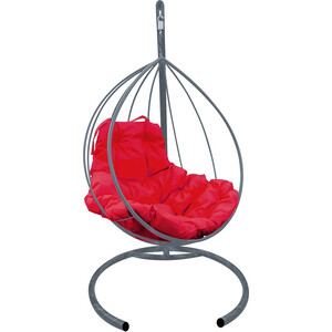 фото Подвесное кресло планета про капля без ротанга серое, красная подушка (11010306)