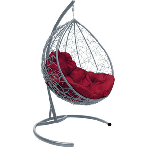 фото Подвесное кресло планета про капля с ротангом серое, бордовая подушка (11020302)