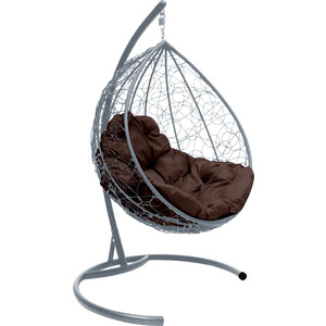 Подвесное кресло Планета про Капля с ротангом серое, коричневая подушка (11020305)