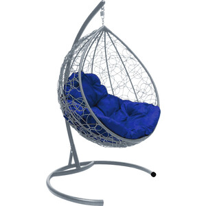 фото Подвесное кресло планета про капля с ротангом серое, синяя подушка (11020310)