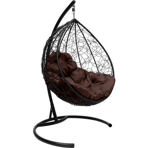 Подвесное кресло Планета про Капля с ротангом черное, коричневая подушка (11020405)