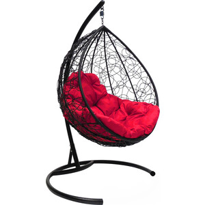 фото Подвесное кресло планета про капля с ротангом черное, красная подушка (11020406)