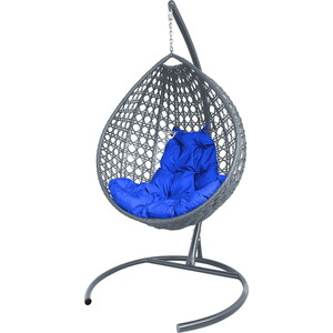 фото Подвесное кресло планета про капля люкс с ротангом серое, синяя подушка (11030310)