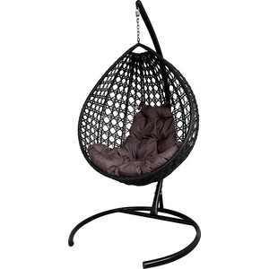 Подвесное кресло Планета про Капля Люкс с ротангом черное, коричневая подушка (11030405)