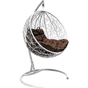 Подвесное кресло Планета про Круг с ротангом белое, коричневая подушка (11050105)