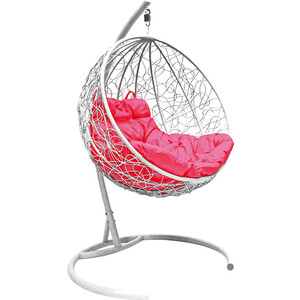 фото Подвесное кресло планета про круг с ротангом белое, розовая подушка (11050108)
