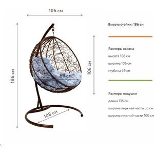 фото Подвесное кресло планета про круг с ротангом коричневое, серая подушка (11050209)