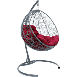 фото Подвесное кресло планета про круг с ротангом серое, бордовая подушка (11050302)