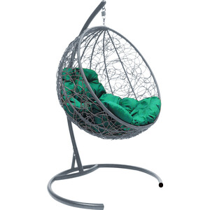 фото Подвесное кресло планета про круг с ротангом серое, зеленая подушка (11050304)