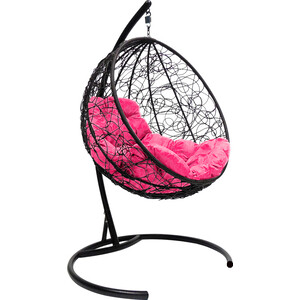 фото Подвесное кресло планета про круг с ротангом черное, розовая подушка (11050408)