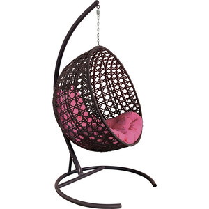 фото Подвесное кресло планета про круг люкс с ротангом коричневое, розовая подушка (11060208)