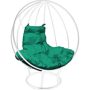 фото Кресло планета про круг на подставке без ротанга белое, зеленая подушка (11070104)