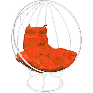фото Кресло планета про круг на подставке без ротанга белое, оранжевая подушка (11070107)