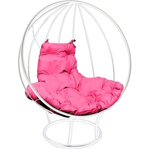 фото Кресло планета про круг на подставке без ротанга белое, розовая подушка (11070108)
