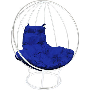 фото Кресло планета про круг на подставке без ротанга белое, синяя подушка (11070110)