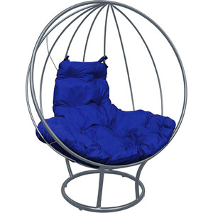 фото Кресло планета про круг на подставке без ротанга серое, синяя подушка (11070310)