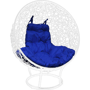 фото Кресло планета про круг на подставке с ротангом белое, синяя подушка (11080110)