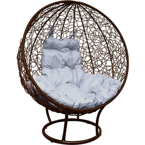 Кресло Планета про Круг на подставке с ротангом коричневое, серая подушка (11080209)