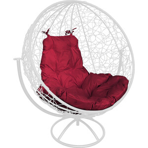 Вращающееся кресло Планета про Круг с ротангом белое, бордовая подушка (11100102)