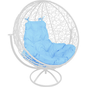 Вращающееся кресло Планета про Круг с ротангом белое, голубая подушка (11100103)