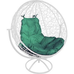Вращающееся кресло Планета про Круг с ротангом белое, зеленая подушка (11100104)
