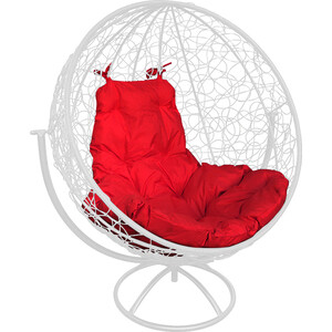 Вращающееся кресло Планета про Круг с ротангом белое, красная подушка (11100106)