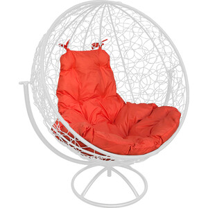 Вращающееся кресло Планета про Круг с ротангом белое, оранжевая подушка (11100107)