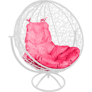 Вращающееся кресло Планета про Круг с ротангом белое, розовая подушка (11100108)